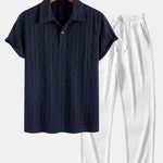 Knitted Geometric Rhombus Jacquard Polo & Straight Leg Ribbed Pants