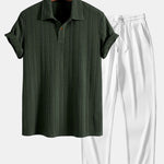 Short Sleeve Jacquard Polo & Straight Leg Ribbed Pants