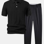 Stripe Jacquard Knit Polo Shirt & Slim Fit Tapered Trousers