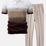 Striped Gradient Knitted Polo Shirt & Slim Fit Tapered Trousers