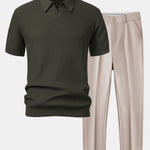 Wave Jacquard Knit V Neck Polo Shirt & Slim Fit Tapered Trousers