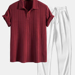 Short Sleeve Jacquard Polo & Straight Leg Ribbed Pants