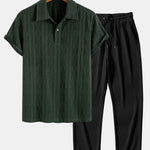 Knitted Geometric Rhombus Jacquard Polo & Straight Leg Ribbed Pants
