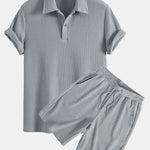 Short Sleeved Waffle Polo & Drawstring Knitted Waffle Shorts