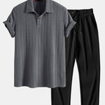 Short Sleeve Jacquard Polo & Straight Leg Ribbed Pants