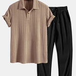 Short Sleeve Jacquard Polo & Straight Leg Ribbed Pants