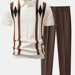 Stripe Geometric Jacquard Knitted Polo Shirt & Slim Fit Tapered Trousers