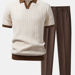 Contrast Textured Johnny Collar Polo & Slim Fit Tapered Trousers