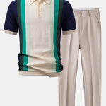 Striped Knitted Polo Shirt & Slim Fit Tapered Trousers