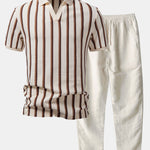 Waffle Stripe Johnny Collar Polo & Straight Leg Linen Pants