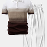 Striped Gradient Knitted Polo Shirt & Straight Leg Ribbed Pants