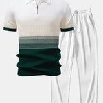 Striped Gradient Knitted Polo Shirt & Straight Leg Ribbed Pants