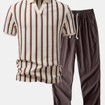 Waffle Stripe Johnny Collar Polo & Straight Leg Linen Pants