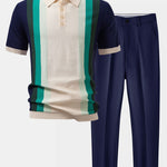 Striped Knitted Polo Shirt & Slim Fit Tapered Trousers