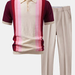 Striped Knitted Polo Shirt & Slim Fit Tapered Trousers