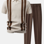 Stripe Johnny Collar Knit Polo & Slim Fit Tapered Trousers