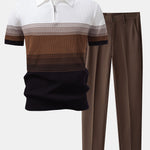 Striped Gradient Knitted Polo Shirt & Slim Fit Tapered Trousers
