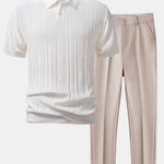 Geometric Jacquard Knitted Polo Shirt & Slim Fit Tapered Trousers