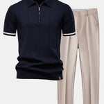 Contrast Trim Zipper Knit Polo Shirt & Slim Fit Tapered Trousers