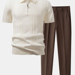 Twist Jacquard Knitted Zipper Polo Shirt & Slim Fit Tapered Trousers