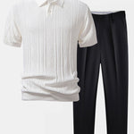 Geometric Jacquard Knitted Polo Shirt & Slim Fit Tapered Trousers