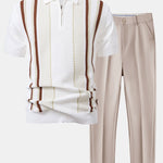 Stripe Knit Zip Up Polo Shirt & Slim Fit Tapered Trousers