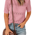 Zeagoo Women Short Sleeve Knit Openwork Pullover