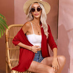 Zeagoo Women's 3/4 Sleeve Draped Ruffles Cardigan