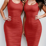 Zeagoo Sexy Ruched Bodycon Dress for Women, Midi Stretchy Sleeveless Tank Top Casual Party Club Dresses S-3XL (Us Only)