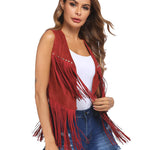 Zeagoo Fringe Vest 70s Cowgirl Costume Faux Suede Rave