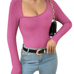 Zeagoo Women's Bodysuit 2023 One Piece Asymmetrical Neck Long Sleeve Ribbed Slim Thong Body Suit Tops for Women