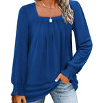 Zeagoo Long Sleeve Shirts Square Neck Pleated Tunic Tops