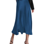 Zeagoo Midi Skirt High Waisted Solid Satin Dress