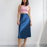 Zeagoo Midi Skirt High Waisted Solid Satin Dress