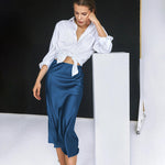 Zeagoo Midi Skirt High Waisted Solid Satin Dress