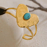 Vintage Gold Inlaid Turquoise Heart Earrings, Ring & Bracelet Set