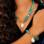 Turquoise Chip & Baroque Pearl Toggle Necklace