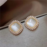 Chic Square Opal and Zirconia Crystal Stud Earrings