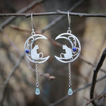 Moonlight Cat Earrings – Vintage Crescent Design with Lapis Lazuli Gemstone