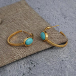 Golden Turquoise Oval Hoop Earrings