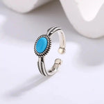 Silver Adjustable Feather Turquoise Ring