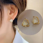 Elegant Triangle Earrings with Opal and Crystal