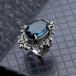 Vintage Silver Oval Blue Zirconia Ring