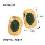 Vintage 18K Gold-Plated Green Opal Oval Earrings