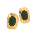Vintage 18K Gold-Plated Green Opal Oval Earrings