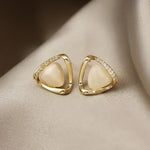 Elegant Triangle Earrings with Opal and Crystal