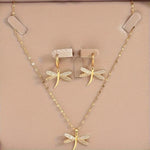 Gold Dragonfly Jewelry Necklace with Bonus Earrings