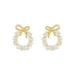 Bow Pearl Circle Stud Earrings
