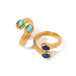 Bohemian Gold Lapis Lazuli Turquoise Adjustable Ring