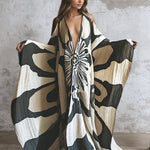 Zeagoo Women's Art Kaftan Black And White Linen V-Neck Long Gown Dress